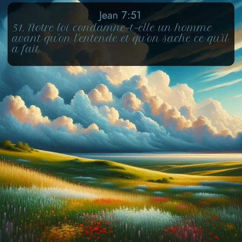 Segond Évangile selon Jean  ; image nature: image avec le verset biblique :Notre loi condamne-t-elle un homme avant qu&#039;on l&#039;entende et qu&#039;on sache ce qu&#039;il a fait? ;  ; 7:51
