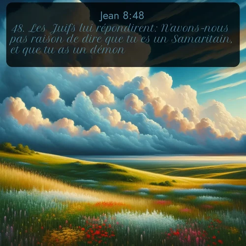 Segond Évangile selon Jean  ; image nature: image avec le verset biblique :Les Juifs lui répondirent: N&#039;avons-nous pas raison de dire que tu es un Samaritain, et que tu as un démon? ;  ; 8:48