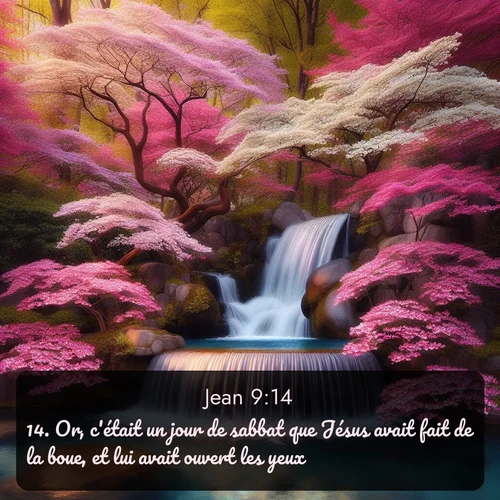 Segond Évangile selon Jean  ; image nature: image avec le verset biblique :Or, c&#039;était un jour de sabbat que Jésus avait fait de la boue, et lui avait ouvert les yeux. ;  ; 9:14
