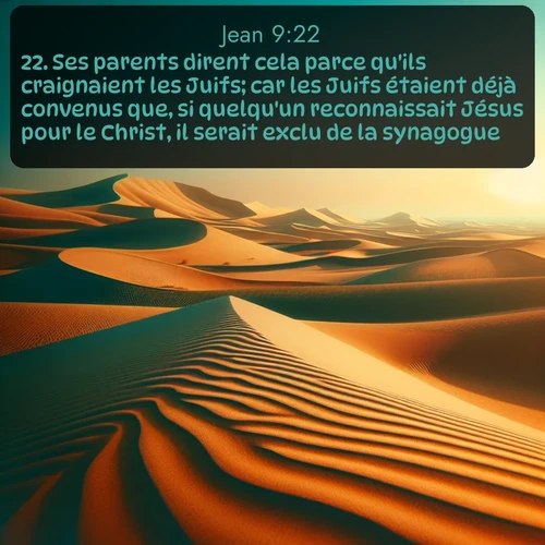 Segond Évangile selon Jean  ; image nature: image avec le verset biblique :Ses parents dirent cela parce qu&#039;ils craignaient les Juifs; car les Juifs étaient déjà convenus que, si quelqu&#039;un reconnaissait Jésus pour le Christ, il serait exclu de la synagogue. ;  ; 9:22