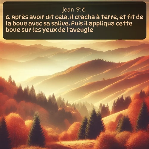 Segond Évangile selon Jean  ; image nature: image avec le verset biblique :Après avoir dit cela, il cracha à terre, et fit de la boue avec sa salive. Puis il appliqua cette boue sur les yeux de l&#039;aveugle, ;  ; 9:6