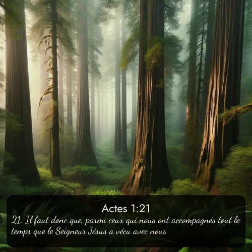 Segond Actes  ; image nature: image avec le verset biblique :Il faut donc que, parmi ceux qui nous ont accompagnés tout le temps que le Seigneur Jésus a vécu avec nous, ;  ; 1:21