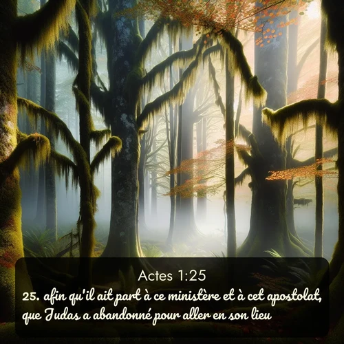Segond Actes  ; image nature: image avec le verset biblique :afin qu&#039;il ait part à ce ministère et à cet apostolat, que Judas a abandonné pour aller en son lieu. ;  ; 1:25