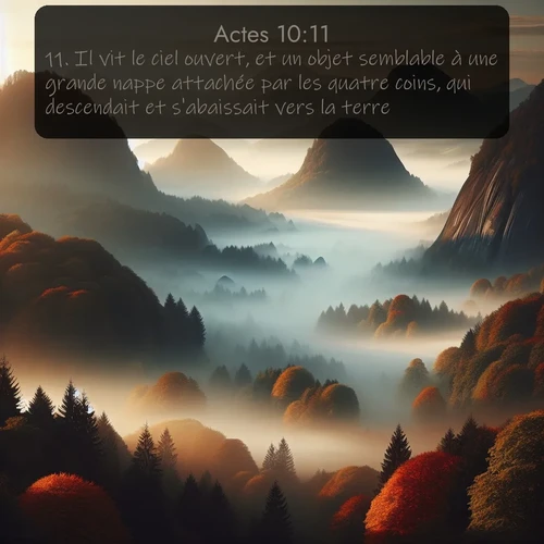 Segond Actes  ; image nature: image avec le verset biblique :Il vit le ciel ouvert, et un objet semblable à une grande nappe attachée par les quatre coins, qui descendait et s&#039;abaissait vers la terre, ;  ; 10:11