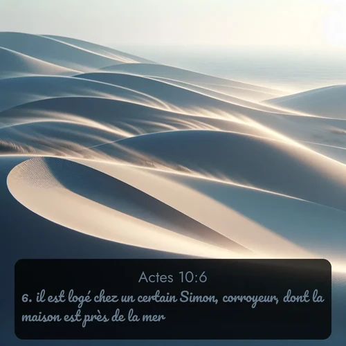 Segond Actes  ; image nature: image avec le verset biblique :il est logé chez un certain Simon, corroyeur, dont la maison est près de la mer. ;  ; 10:6