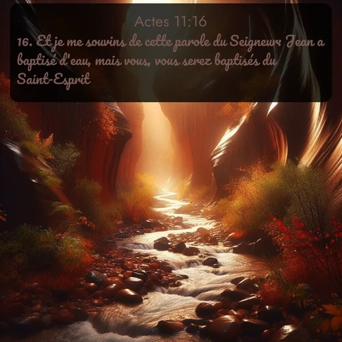Segond Actes  ; image nature: image avec le verset biblique :Et je me souvins de cette parole du Seigneur: Jean a baptisé d&#039;eau, mais vous, vous serez baptisés du Saint-Esprit. ;  ; 11:16