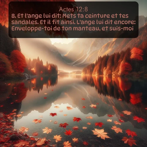 Segond Actes  ; image nature: image avec le verset biblique :Et l&#039;ange lui dit: Mets ta ceinture et tes sandales. Et il fit ainsi. L&#039;ange lui dit encore: Enveloppe-toi de ton manteau, et suis-moi. ;  ; 12:8