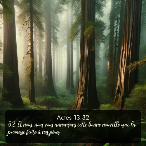 Segond Actes  ; image nature: image avec le verset biblique :Et nous, nous vous annonçons cette bonne nouvelle que la promesse faite à nos pères, ;  ; 13:32