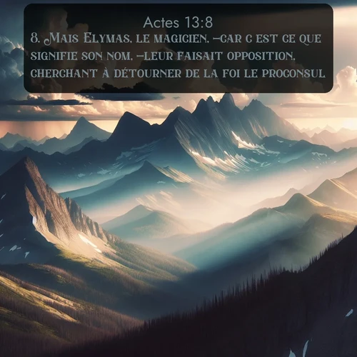 Segond Actes  ; image nature: image avec le verset biblique :Mais Elymas, le magicien, -car c&#039;est ce que signifie son nom, -leur faisait opposition, cherchant à détourner de la foi le proconsul. ;  ; 13:8