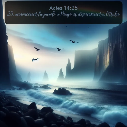 Segond Actes  ; image nature: image avec le verset biblique :annoncèrent la parole à Perge, et descendirent à Attalie. ;  ; 14:25