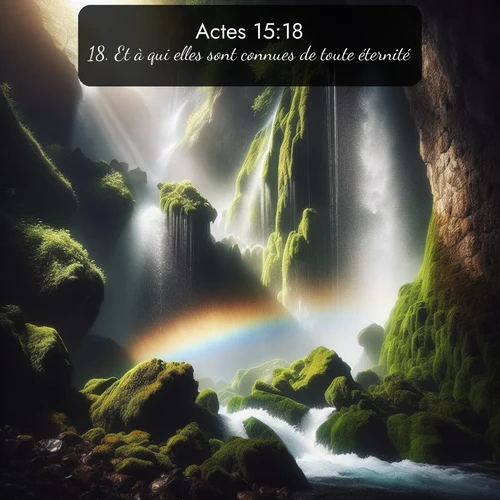 Segond Actes  ; image nature: image avec le verset biblique :Et à qui elles sont connues de toute éternité. ;  ; 15:18