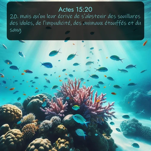 Segond Actes  ; image nature: image avec le verset biblique :mais qu&#039;on leur écrive de s&#039;abstenir des souillures des idoles, de l&#039;impudicité, des animaux étouffés et du sang. ;  ; 15:20