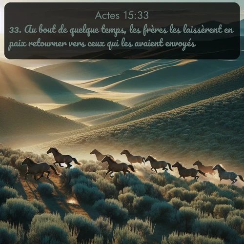 Segond Actes  ; image nature: image avec le verset biblique :Au bout de quelque temps, les frères les laissèrent en paix retourner vers ceux qui les avaient envoyés. ;  ; 15:33