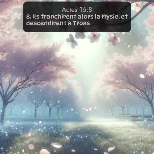 Segond Actes  ; image nature: image avec le verset biblique :Ils franchirent alors la Mysie, et descendirent à Troas. ;  ; 16:8