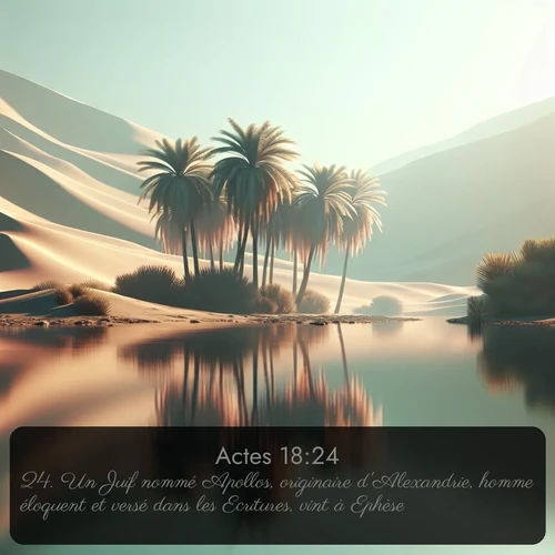 Segond Actes  ; image nature: image avec le verset biblique :Un Juif nommé Apollos, originaire d&#039;Alexandrie, homme éloquent et versé dans les Ecritures, vint à Ephèse. ;  ; 18:24