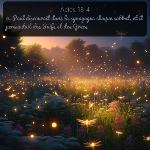 Segond Actes  ; image nature: image avec le verset biblique :Paul discourait dans la synagogue chaque sabbat, et il persuadait des Juifs et des Grecs. ;  ; 18:4