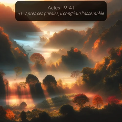 Segond Actes  ; image nature: image avec le verset biblique :Après ces paroles, il congédia l&#039;assemblée. ;  ; 19:41