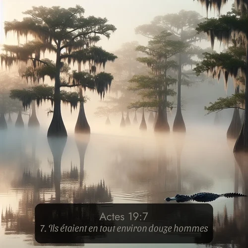Segond Actes  ; image nature: image avec le verset biblique :Ils étaient en tout environ douze hommes. ;  ; 19:7
