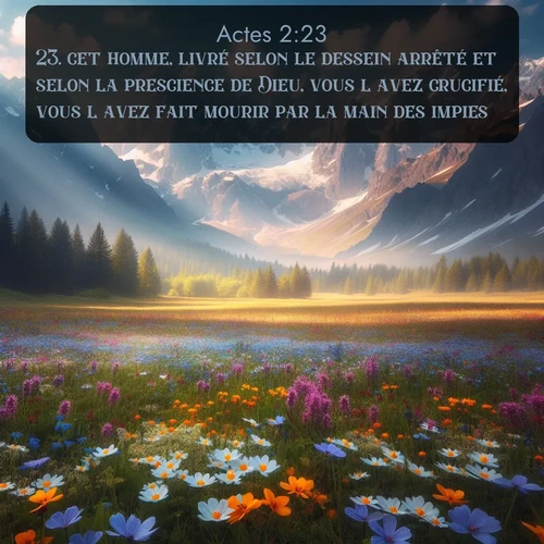 Segond Actes  ; image nature: image avec le verset biblique :cet homme, livré selon le dessein arrêté et selon la prescience de Dieu, vous l&#039;avez crucifié, vous l&#039;avez fait mourir par la main des impies. ;  ; 2:23