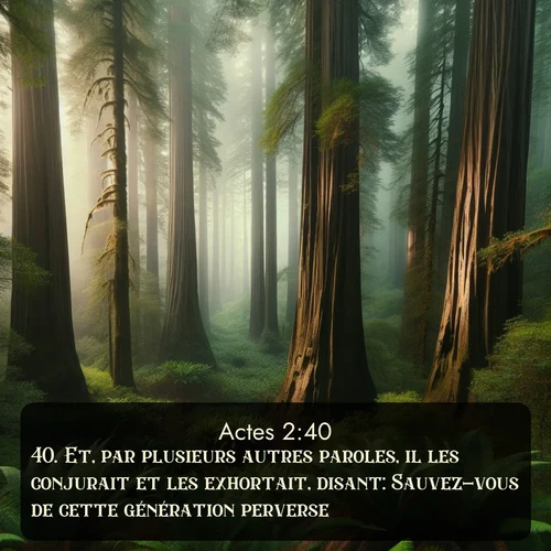 Segond Actes  ; image nature: image avec le verset biblique :Et, par plusieurs autres paroles, il les conjurait et les exhortait, disant: Sauvez-vous de cette génération perverse. ;  ; 2:40