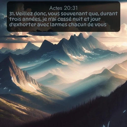 Segond Actes  ; image nature: image avec le verset biblique :Veillez donc, vous souvenant que, durant trois années, je n&#039;ai cessé nuit et jour d&#039;exhorter avec larmes chacun de vous. ;  ; 20:31
