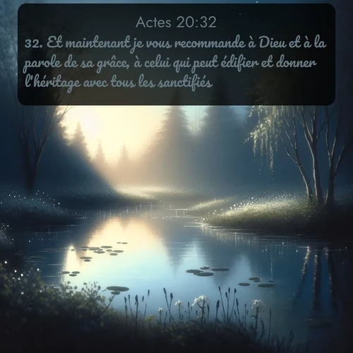 Segond Actes  ; image nature: image avec le verset biblique :Et maintenant je vous recommande à Dieu et à la parole de sa grâce, à celui qui peut édifier et donner l&#039;héritage avec tous les sanctifiés. ;  ; 20:32