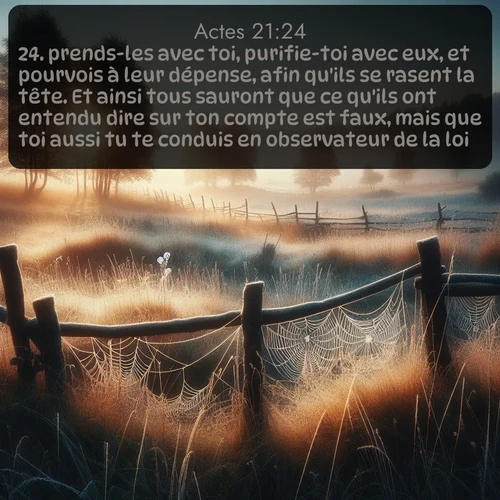 Segond Actes  ; image nature: image avec le verset biblique :prends-les avec toi, purifie-toi avec eux, et pourvois à leur dépense, afin qu&#039;ils se rasent la tête. Et ainsi tous sauront que ce qu&#039;ils ont entendu dire sur ton compte est faux, mais que toi aussi tu te conduis en observateur de la loi. ;  ; 21:24