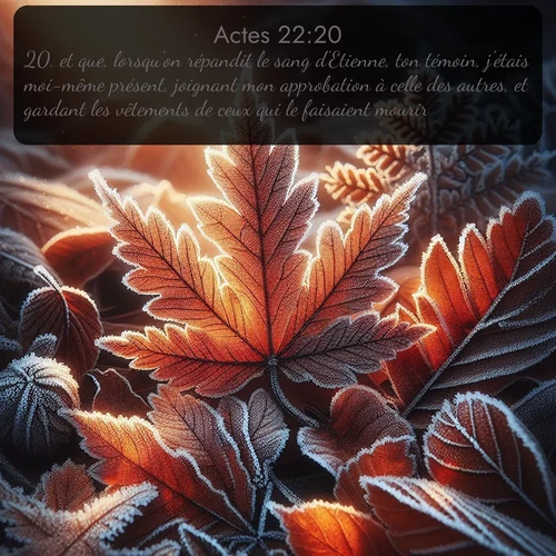 Segond Actes  ; image nature: image avec le verset biblique :et que, lorsqu&#039;on répandit le sang d&#039;Etienne, ton témoin, j&#039;étais moi-même présent, joignant mon approbation à celle des autres, et gardant les vêtements de ceux qui le faisaient mourir. ;  ; 22:20