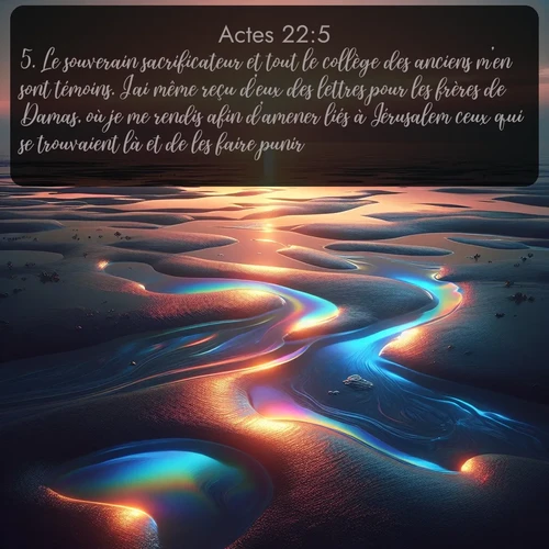 Segond Actes  ; image nature: image avec le verset biblique :Le souverain sacrificateur et tout le collège des anciens m&#039;en sont témoins. J&#039;ai même reçu d&#039;eux des lettres pour les frères de Damas, où je me rendis afin d&#039;amener liés à Jérusalem ceux qui se trouvaient là et de les faire punir. ;  ; 22:5