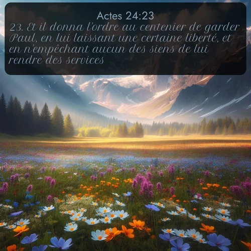 Segond Actes  ; image nature: image avec le verset biblique :Et il donna l&#039;ordre au centenier de garder Paul, en lui laissant une certaine liberté, et en n&#039;empêchant aucun des siens de lui rendre des services. ;  ; 24:23