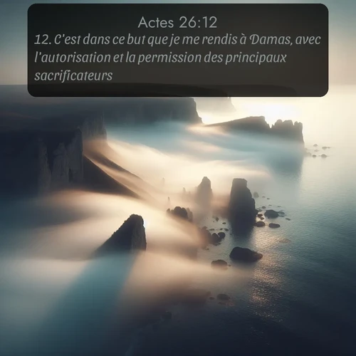Segond Actes  ; image nature: image avec le verset biblique :C&#039;est dans ce but que je me rendis à Damas, avec l&#039;autorisation et la permission des principaux sacrificateurs. ;  ; 26:12