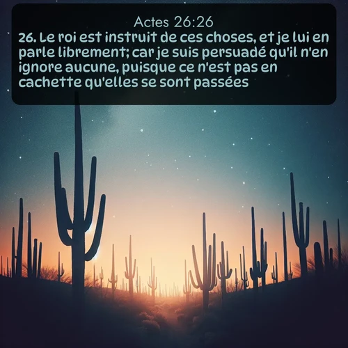 Segond Actes  ; image nature: image avec le verset biblique :Le roi est instruit de ces choses, et je lui en parle librement; car je suis persuadé qu&#039;il n&#039;en ignore aucune, puisque ce n&#039;est pas en cachette qu&#039;elles se sont passées. ;  ; 26:26