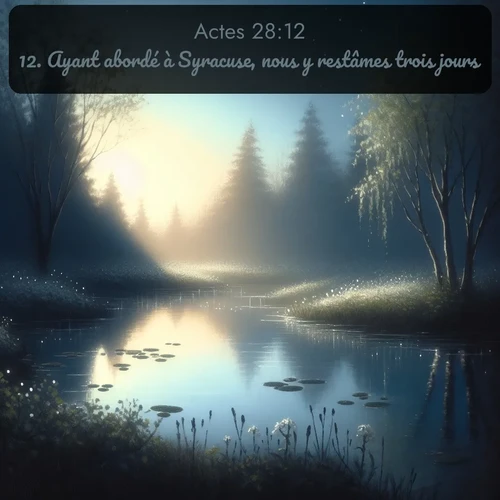 Segond Actes  ; image nature: image avec le verset biblique :Ayant abordé à Syracuse, nous y restâmes trois jours. ;  ; 28:12