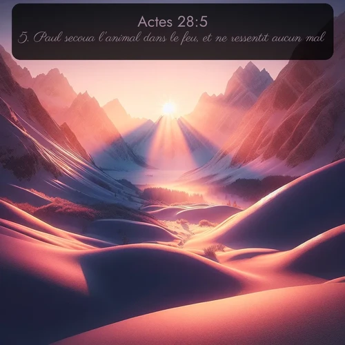 Segond Actes  ; image nature: image avec le verset biblique :Paul secoua l&#039;animal dans le feu, et ne ressentit aucun mal. ;  ; 28:5