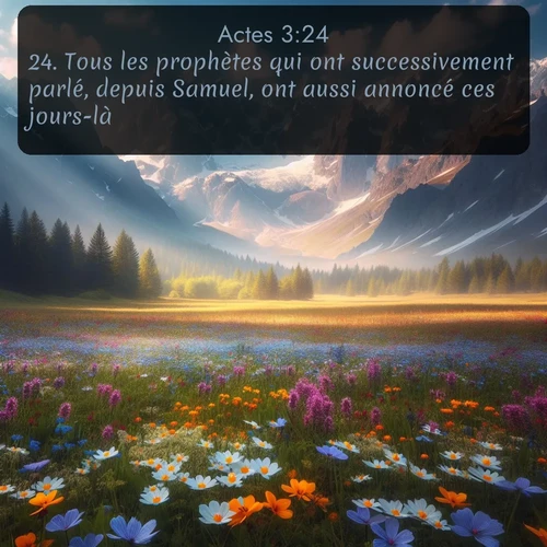 Segond Actes  ; image nature: image avec le verset biblique :Tous les prophètes qui ont successivement parlé, depuis Samuel, ont aussi annoncé ces jours-là. ;  ; 3:24