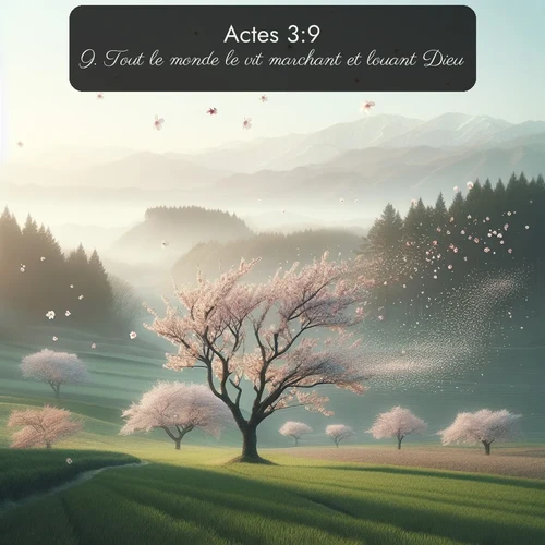 Segond Actes  ; image nature: image avec le verset biblique :Tout le monde le vit marchant et louant Dieu. ;  ; 3:9