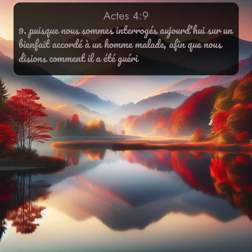 Segond Actes  ; image nature: image avec le verset biblique :puisque nous sommes interrogés aujourd&#039;hui sur un bienfait accordé à un homme malade, afin que nous disions comment il a été guéri, ;  ; 4:9