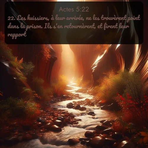 Segond Actes  ; image nature: image avec le verset biblique :Les huissiers, à leur arrivée, ne les trouvèrent point dans la prison. Ils s&#039;en retournèrent, et firent leur rapport, ;  ; 5:22