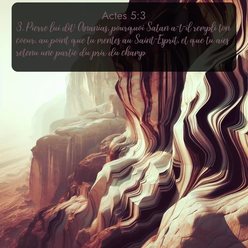Segond Actes  ; image nature: image avec le verset biblique :Pierre lui dit: Ananias, pourquoi Satan a-t-il rempli ton coeur, au point que tu mentes au Saint-Esprit, et que tu aies retenu une partie du prix du champ? ;  ; 5:3