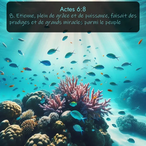 Segond Actes  ; image nature: image avec le verset biblique :Etienne, plein de grâce et de puissance, faisait des prodiges et de grands miracles parmi le peuple. ;  ; 6:8