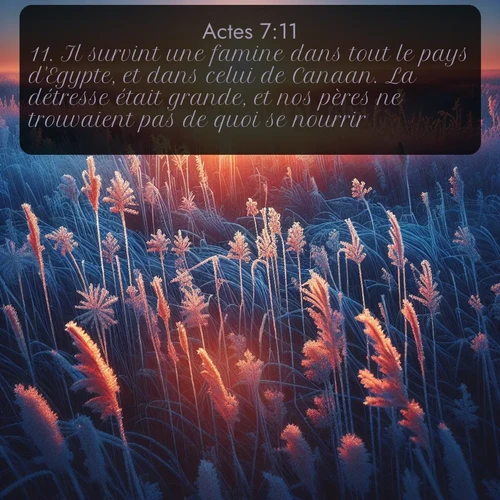 Segond Actes  ; image nature: image avec le verset biblique :Il survint une famine dans tout le pays d&#039;Egypte, et dans celui de Canaan. La détresse était grande, et nos pères ne trouvaient pas de quoi se nourrir. ;  ; 7:11