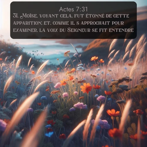 Segond Actes  ; image nature: image avec le verset biblique :Moïse, voyant cela, fut étonné de cette apparition; et, comme il s&#039;approchait pour examiner, la voix du Seigneur se fit entendre: ;  ; 7:31