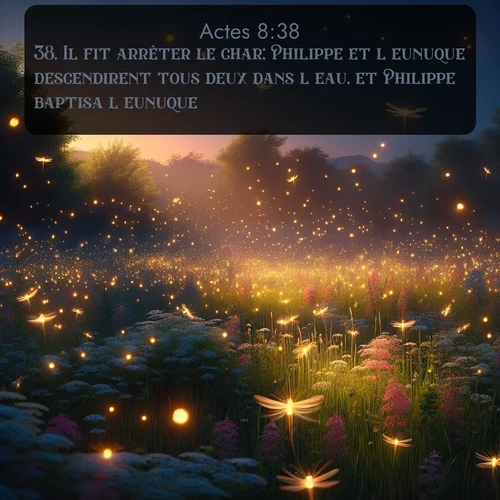 Segond Actes  ; image nature: image avec le verset biblique :Il fit arrêter le char; Philippe et l&#039;eunuque descendirent tous deux dans l&#039;eau, et Philippe baptisa l&#039;eunuque. ;  ; 8:38
