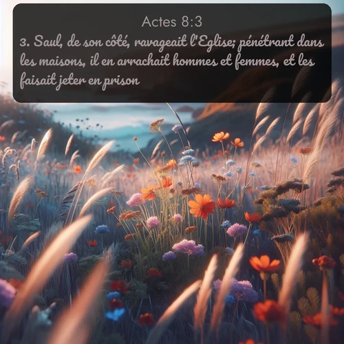 Segond Actes  ; image nature: image avec le verset biblique :Saul, de son côté, ravageait l&#039;Eglise; pénétrant dans les maisons, il en arrachait hommes et femmes, et les faisait jeter en prison. ;  ; 8:3