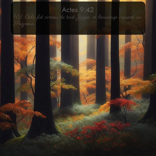 Segond Actes  ; image nature: image avec le verset biblique :Cela fut connu de tout Joppé, et beaucoup crurent au Seigneur. ;  ; 9:42