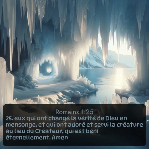 Segond Romains  ; image nature: image avec le verset biblique :eux qui ont changé la vérité de Dieu en mensonge, et qui ont adoré et servi la créature au lieu du Créateur, qui est béni éternellement. Amen! ;  ; 1:25