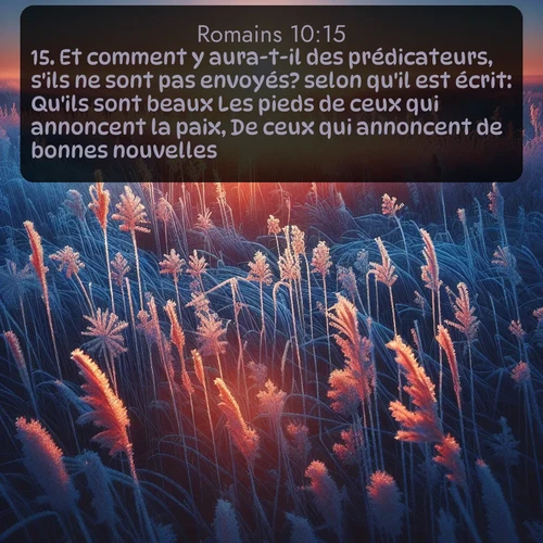 Segond Romains  ; image nature: image avec le verset biblique :Et comment y aura-t-il des prédicateurs, s&#039;ils ne sont pas envoyés? selon qu&#039;il est écrit: Qu&#039;ils sont beaux Les pieds de ceux qui annoncent la paix, De ceux qui annoncent de bonnes nouvelles! ;  ; 10:15