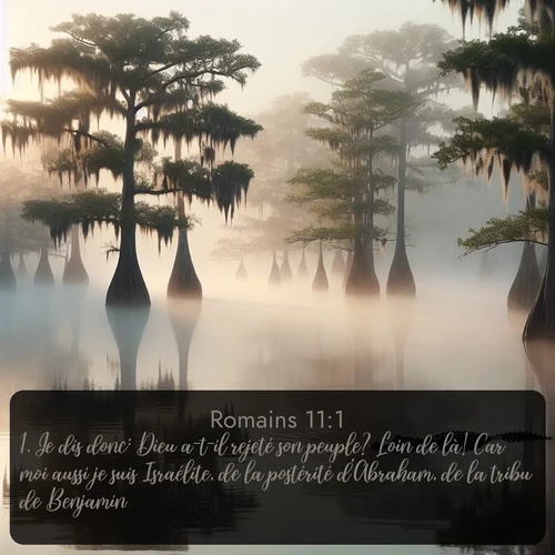 Segond Romains  ; image nature: image avec le verset biblique :Je dis donc: Dieu a-t-il rejeté son peuple? Loin de là! Car moi aussi je suis Israélite, de la postérité d&#039;Abraham, de la tribu de Benjamin. ;  ; 11:1