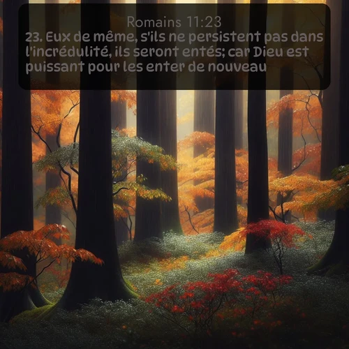 Segond Romains  ; image nature: image avec le verset biblique :Eux de même, s&#039;ils ne persistent pas dans l&#039;incrédulité, ils seront entés; car Dieu est puissant pour les enter de nouveau. ;  ; 11:23
