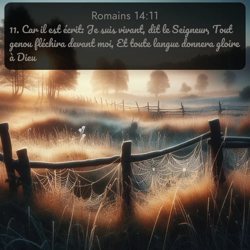 Segond Romains  ; image nature: image avec le verset biblique :Car il est écrit: Je suis vivant, dit le Seigneur, Tout genou fléchira devant moi, Et toute langue donnera gloire à Dieu. ;  ; 14:11